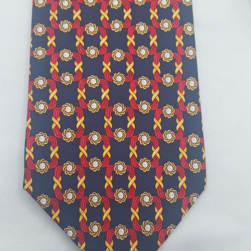 Necktie Paolo Gucci Navy/Crimson/Gold Geometric Chain link
